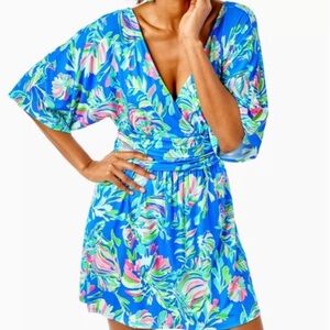 Lilly Pulitzer Blue and Green Floral Parigi Romper Dress